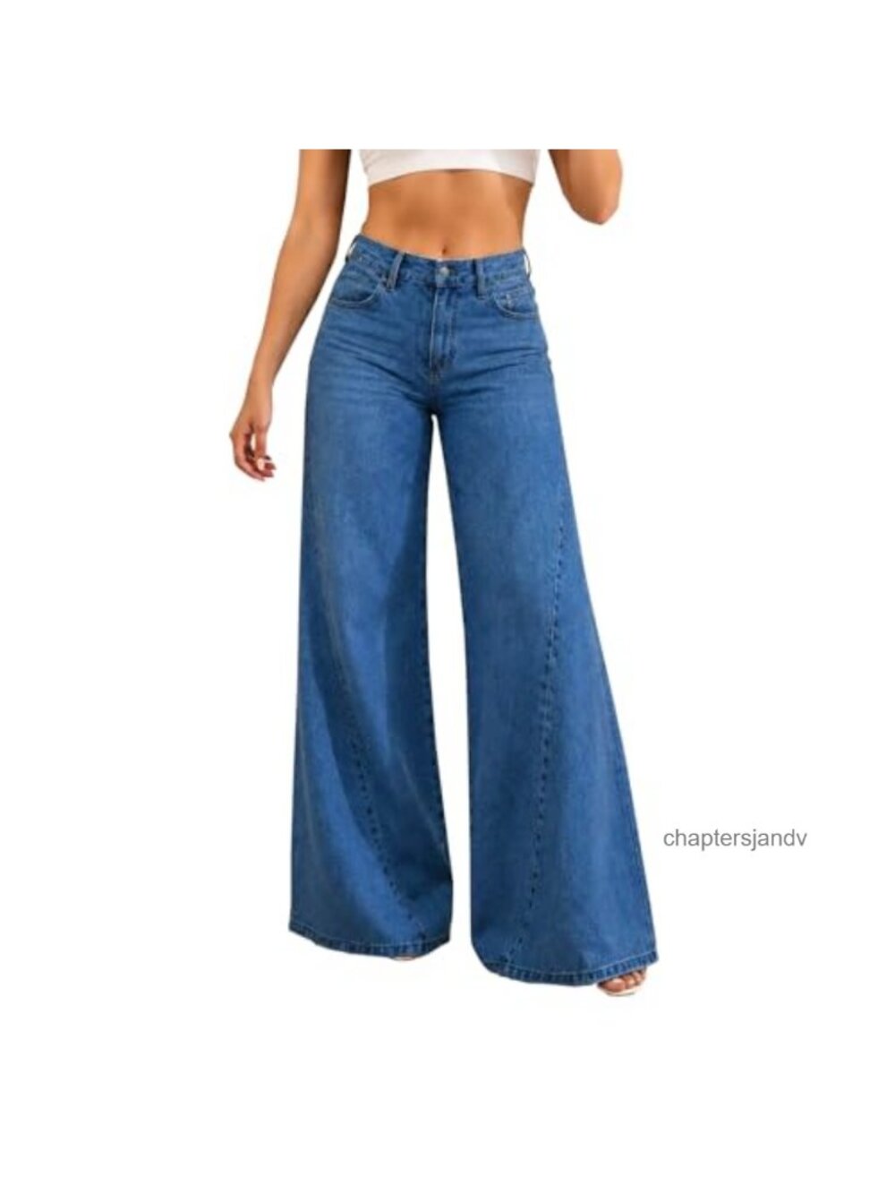 Women's High Waist Flare Bell Bottom Wide Leg Baggy Stretch Jeans